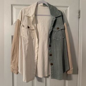 ILLA ILLA Cream and Green Corduroy Shacket